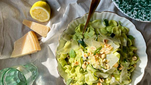 Pea and mascarpone orecchiette with courgette